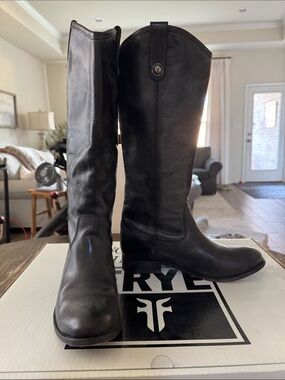 Frye Tall Black Leather Pull-On Riding Boots